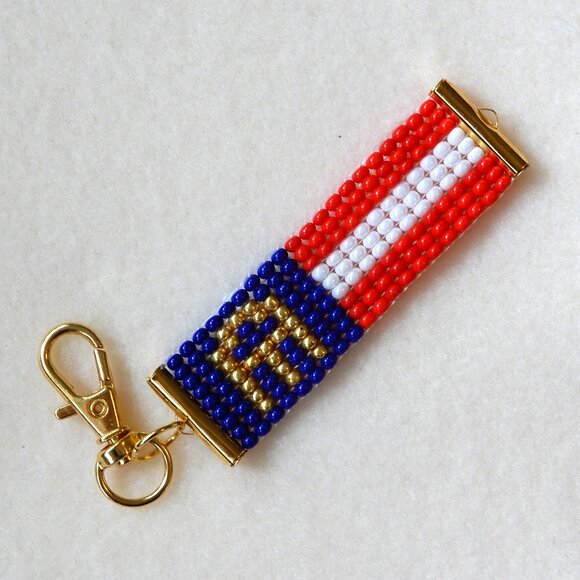 Georgia state flag bead keychain bag charm, handmade - Picture 1 of 4